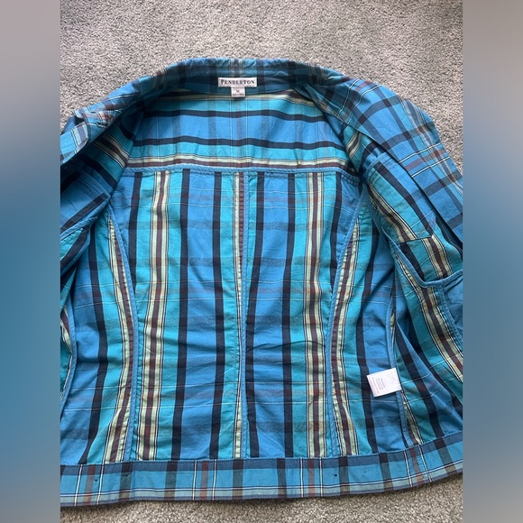 Pendleton Shirt Jacket Womens medium Blue Plaid Lightweight Stretch - Picture 5 of 12